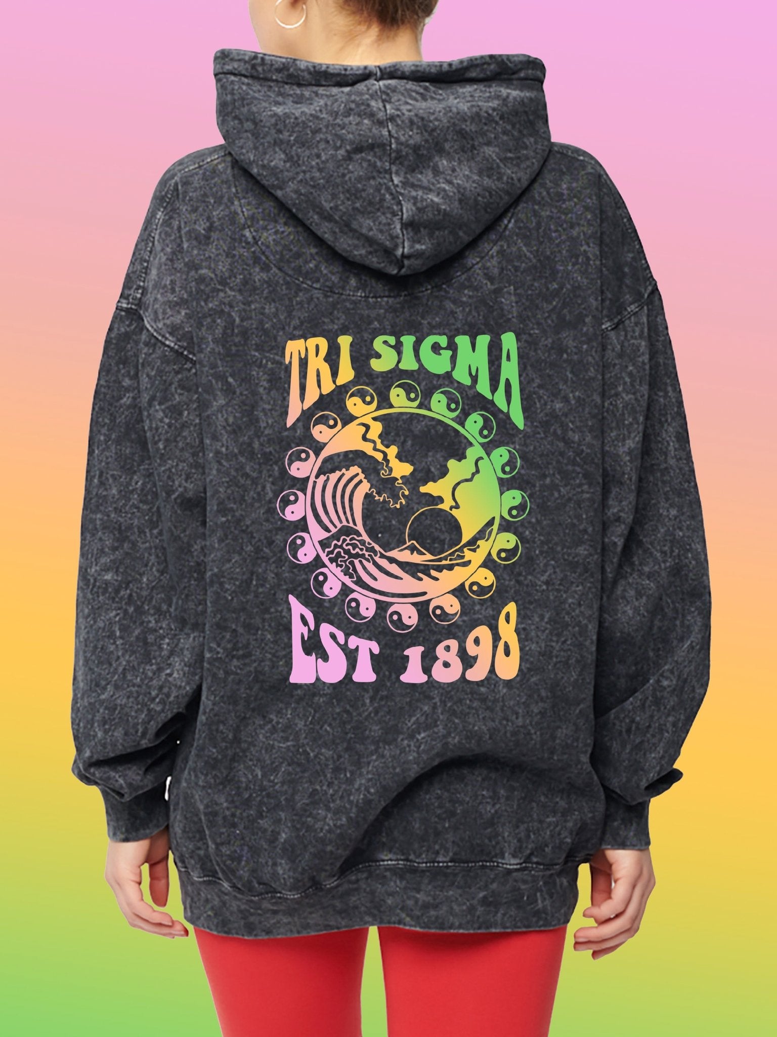 Sigma Sigma Sigma Yin-Yang Surf Sorority Hoodie Mineral Wash Tie Dye | Greek buy Life Sweatshirt | Tri Sigma comfy hoodie