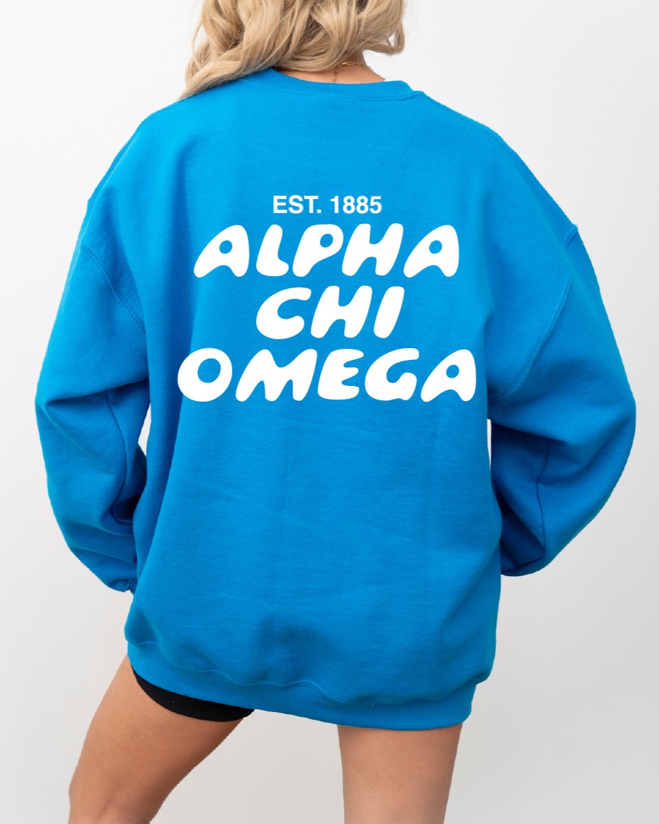 Alpha Chi Omega Bubble Font Sorority Crewneck Sweatshirt | Alpha Chi AXO Trendy Sweatshirt | Big Little Gift | Recruitment Gift