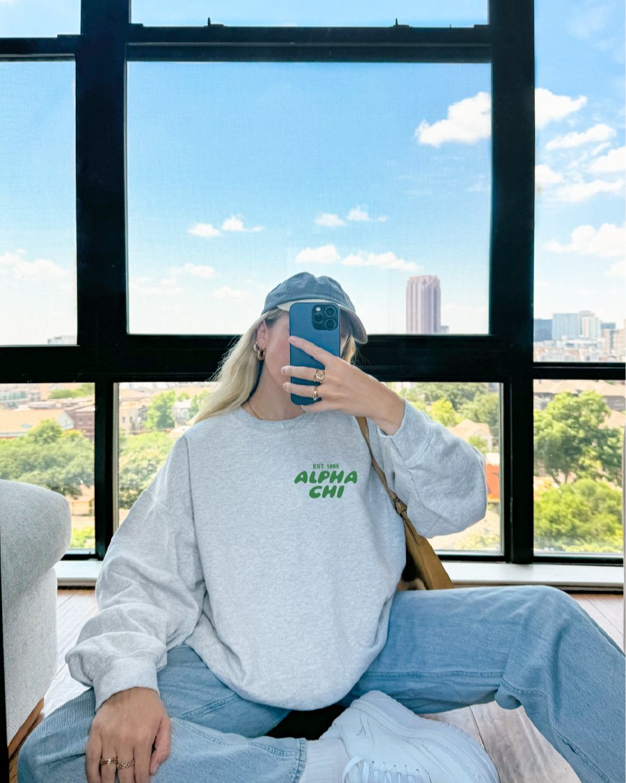 Alpha Chi Omega Bubble Font Sorority Crewneck Sweatshirt | Alpha Chi AXO Trendy Sweatshirt | Big Little Gift | Recruitment Gift