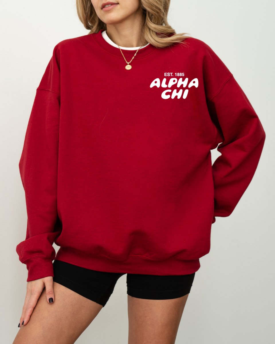 Alpha Chi Omega Bubble Font Sorority Crewneck Sweatshirt | Alpha Chi AXO Trendy Sweatshirt | Big Little Gift | Recruitment Gift