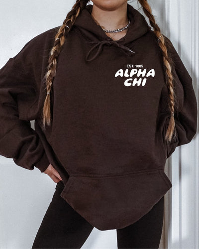 Alpha Chi Omega Bubble Font Sorority Hoodie | Alpha Chi AXO Trendy Sweatshirt | Big Little Gift | Recruitment Gift