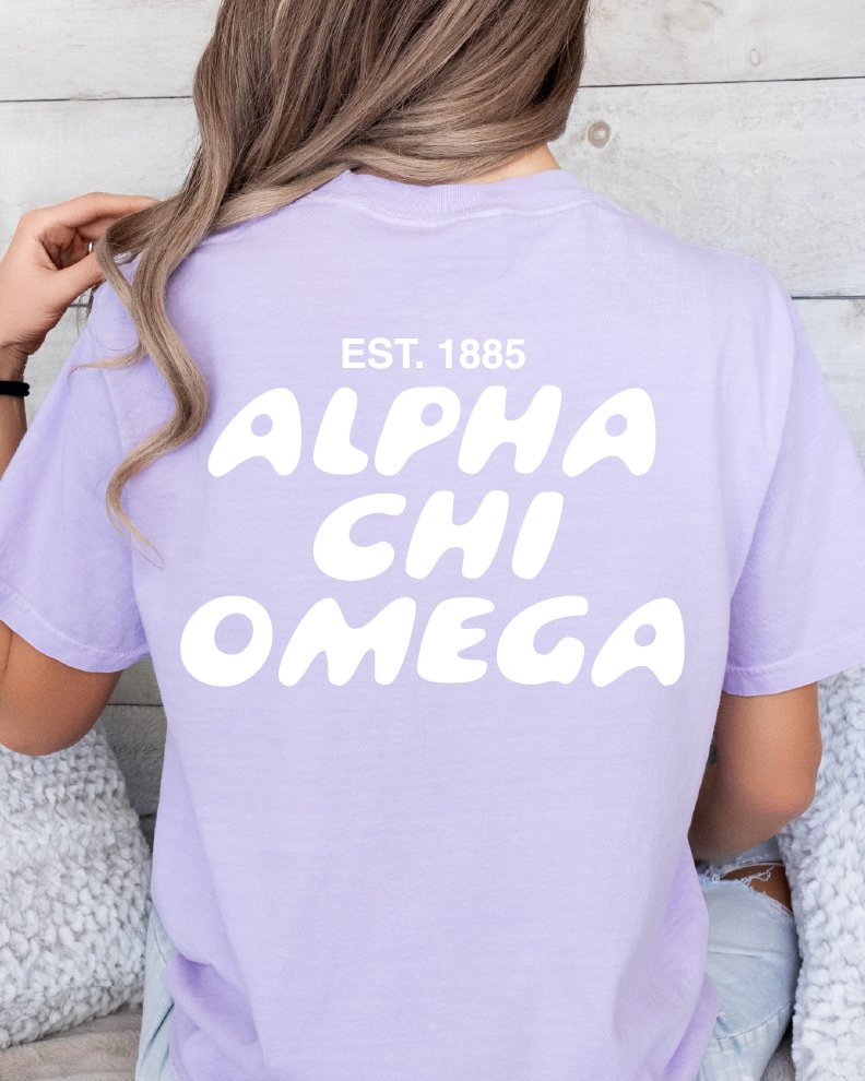 Alpha Chi Omega Bubble Letter T-Shirt | AXO Trendy College Greek Custom Oversized Shirt | Big Little Sorority T Shirt Gift