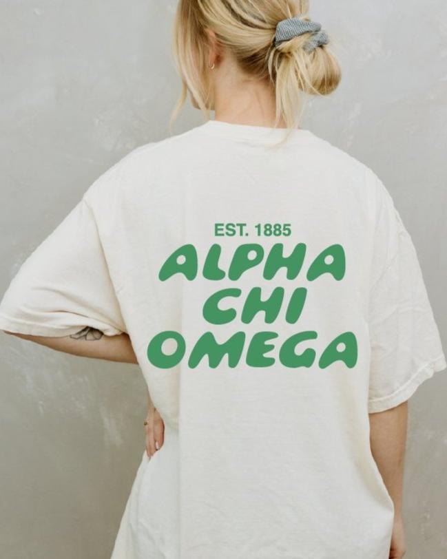 Alpha Chi Omega Bubble Letter T-Shirt | AXO Trendy College Greek Custom Oversized Shirt | Big Little Sorority T Shirt Gift