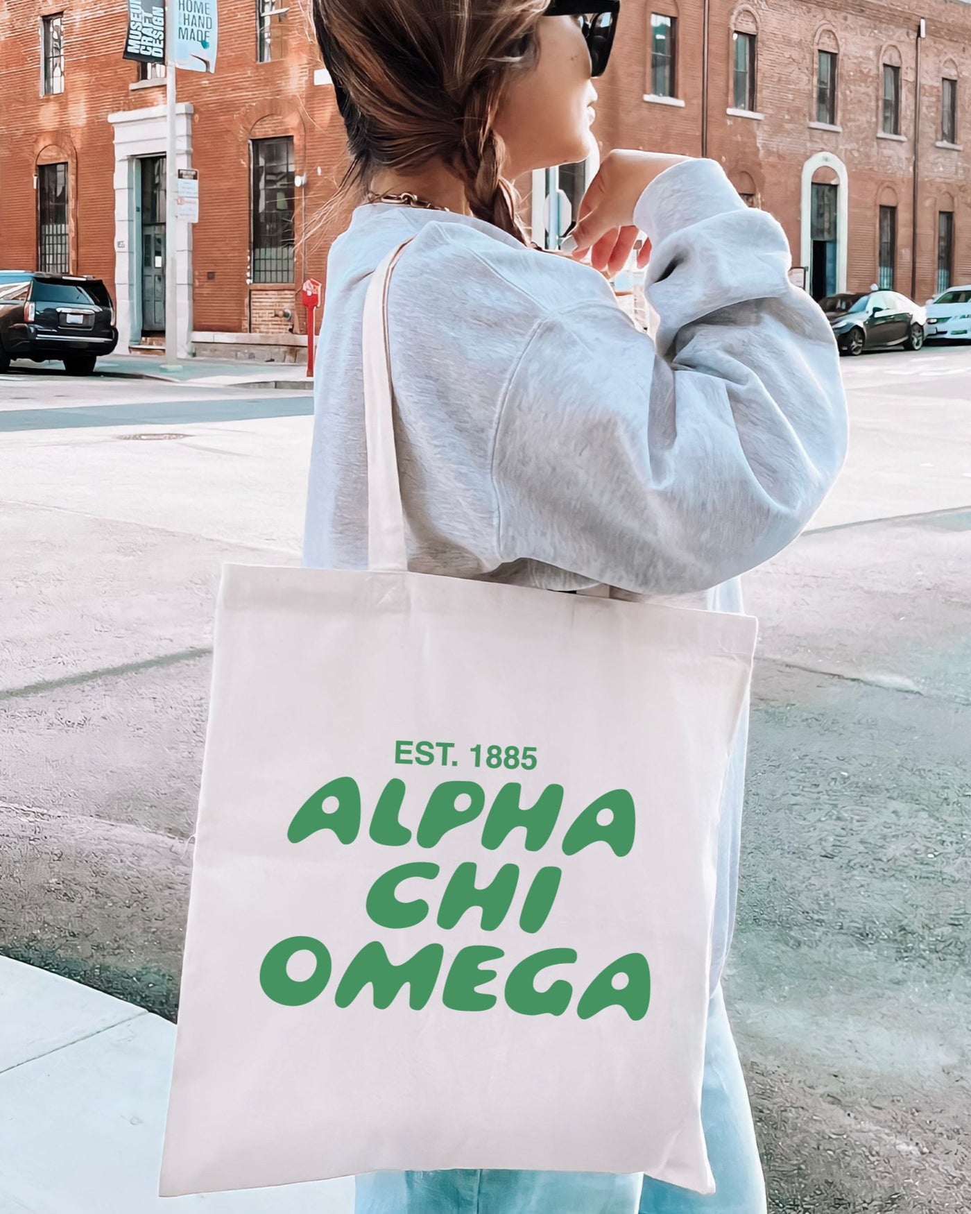 Alpha Chi Omega Bubble Text Trendy Tote Bag | AXO College Sorority Beach Bag | Big Little Gift