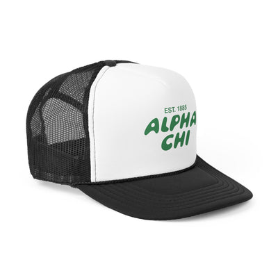 Alpha Chi Omega Bubble Text Trendy Trucker Hat | AXO Bid Day Recruitment Gift | Big Little Gift