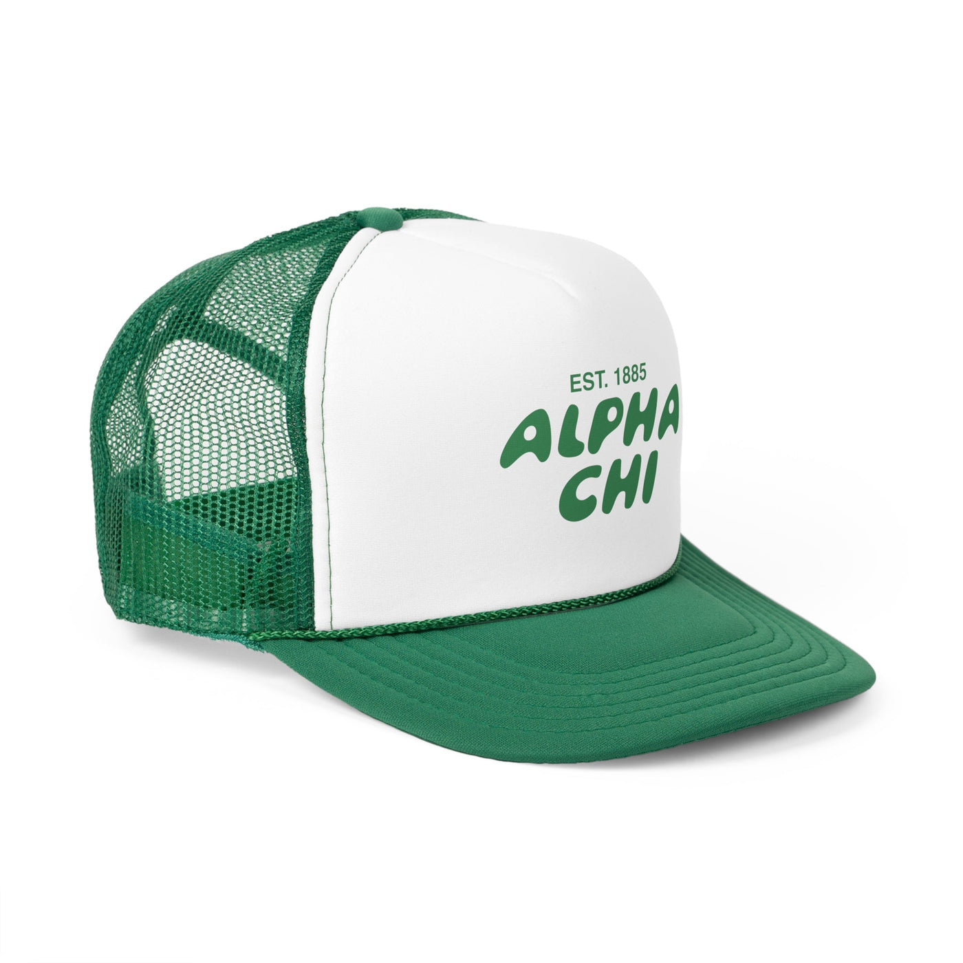 Alpha Chi Omega Bubble Text Trendy Trucker Hat | AXO Bid Day Recruitment Gift | Big Little Gift