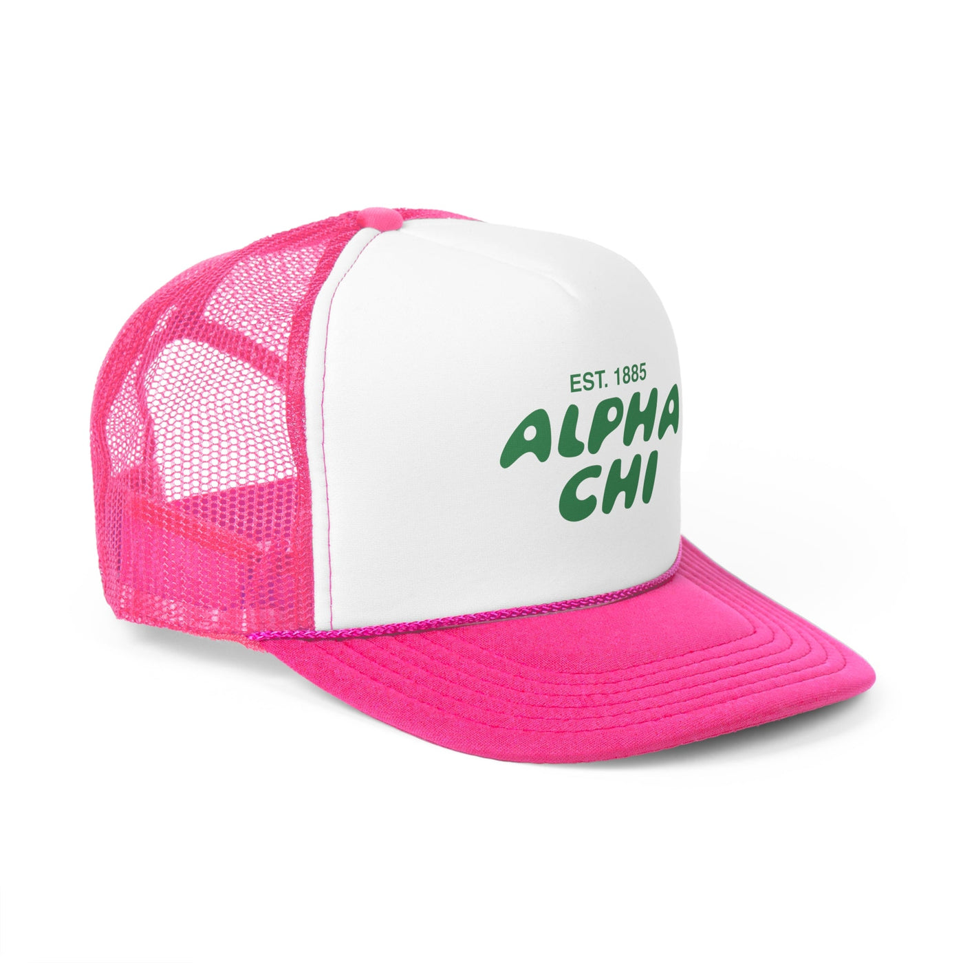 Alpha Chi Omega Bubble Text Trendy Trucker Hat | AXO Bid Day Recruitment Gift | Big Little Gift