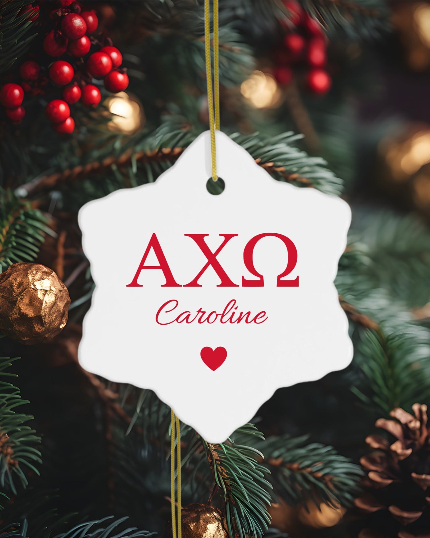 Alpha Chi Omega Customizable Trendy Red Letter Ornament Gift | AXO Holiday Christmas Gift | Sorority Ornament | Your Name