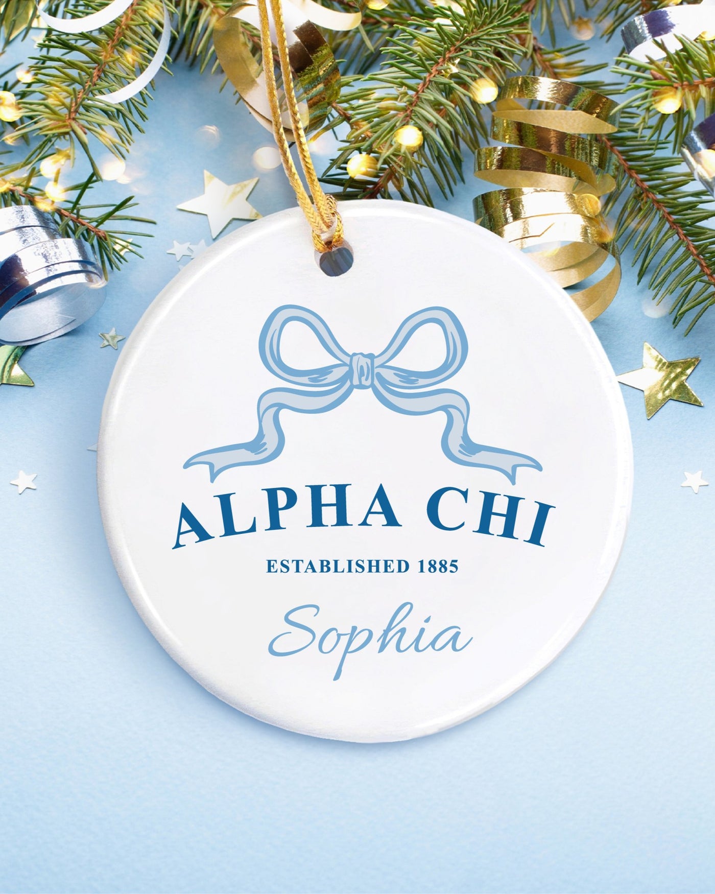 Alpha Chi Omega Customizable Trendy Ribbon Ornament Gift | AXO Holiday Christmas Gift | Sorority Ornament | Your Name