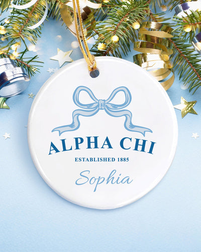 Alpha Chi Omega Customizable Trendy Ribbon Ornament Gift | AXO Holiday Christmas Gift | Sorority Ornament | Your Name