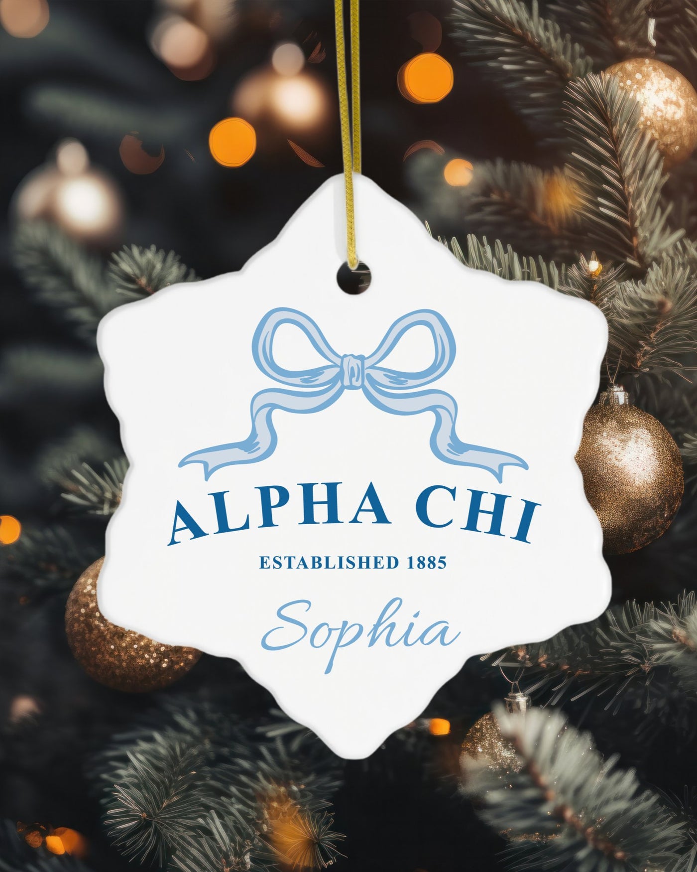 Alpha Chi Omega Customizable Trendy Ribbon Ornament Gift | AXO Holiday Christmas Gift | Sorority Ornament | Your Name