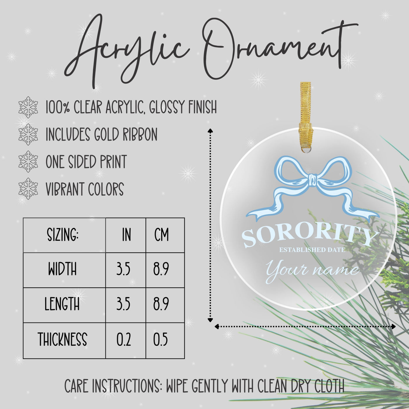 Alpha Chi Omega Sorority Clear Ribbon Acrylic Ornament | AXO Customizable Christmas Gift | Custom Name Ornament