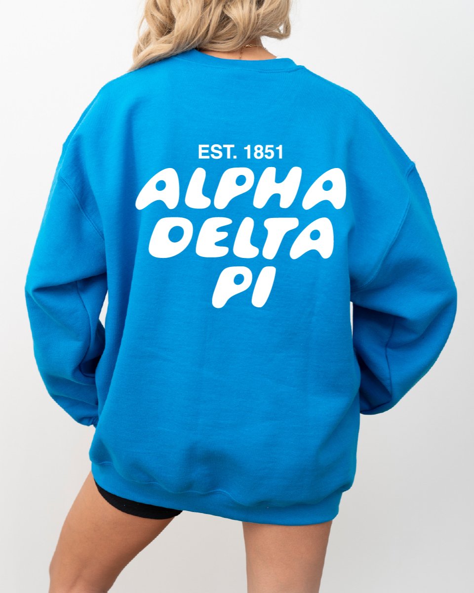 Alpha Delta Pi Bubble Font Sorority Crewneck Sweatshirt | ADPi Trendy Sweatshirt | Big Little Gift | Recruitment Gift