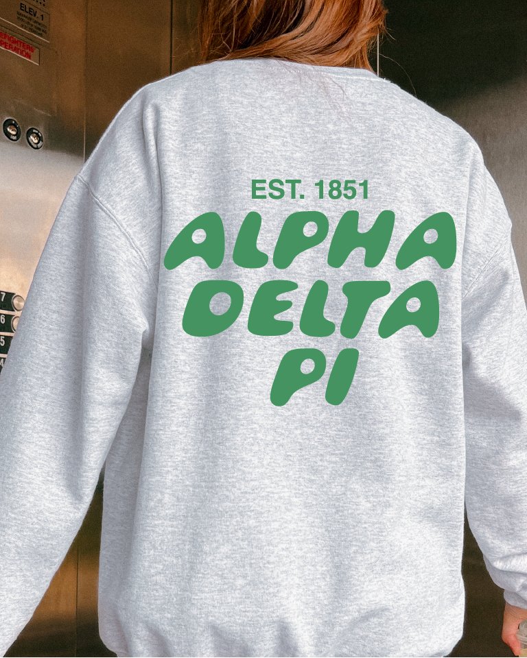 Alpha Delta Pi Bubble Font Sorority Crewneck Sweatshirt | ADPi Trendy Sweatshirt | Big Little Gift | Recruitment Gift