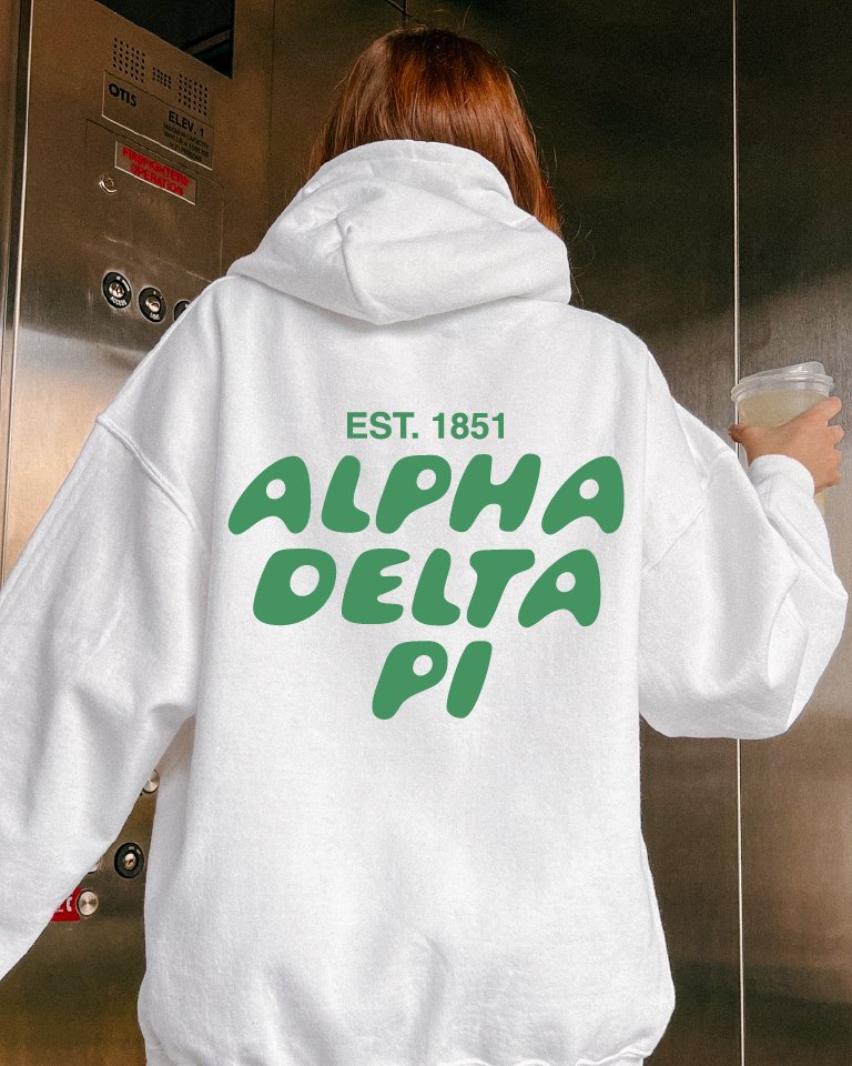 Alpha Delta Pi Bubble Font Sorority Hoodie | ADPi Trendy Sweatshirt | Big Little Gift | Recruitment Gift