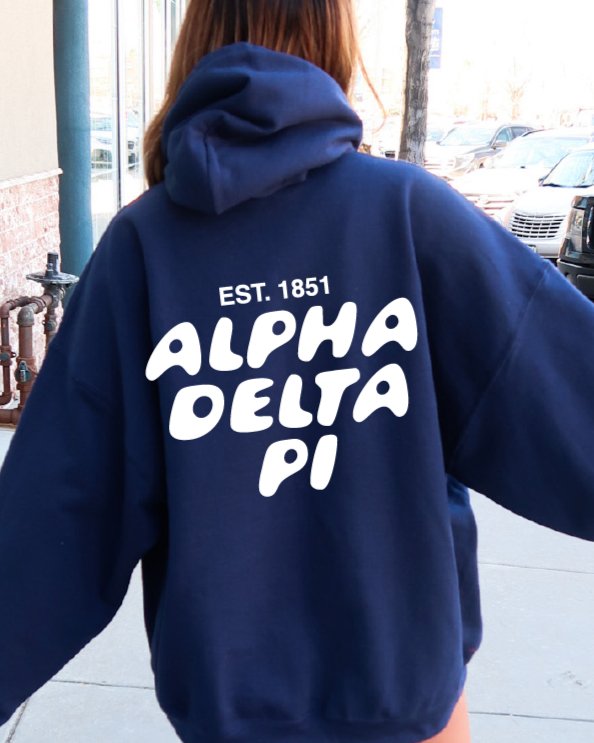 Alpha Delta Pi Bubble Font Sorority Hoodie | ADPi Trendy Sweatshirt | Big Little Gift | Recruitment Gift