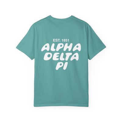 Alpha Delta Pi Bubble Letter T-Shirt | ADPi Trendy College Greek Custom Oversized Shirt | Big Little Sorority T Shirt Gift