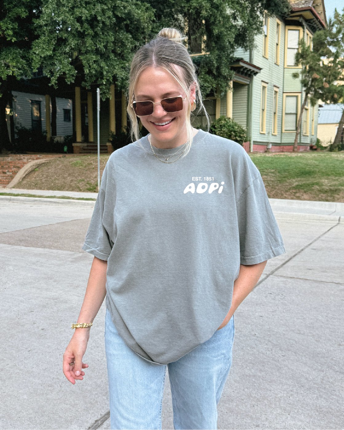 Alpha Delta Pi Bubble Letter T-Shirt | ADPi Trendy College Greek Custom Oversized Shirt | Big Little Sorority T Shirt Gift