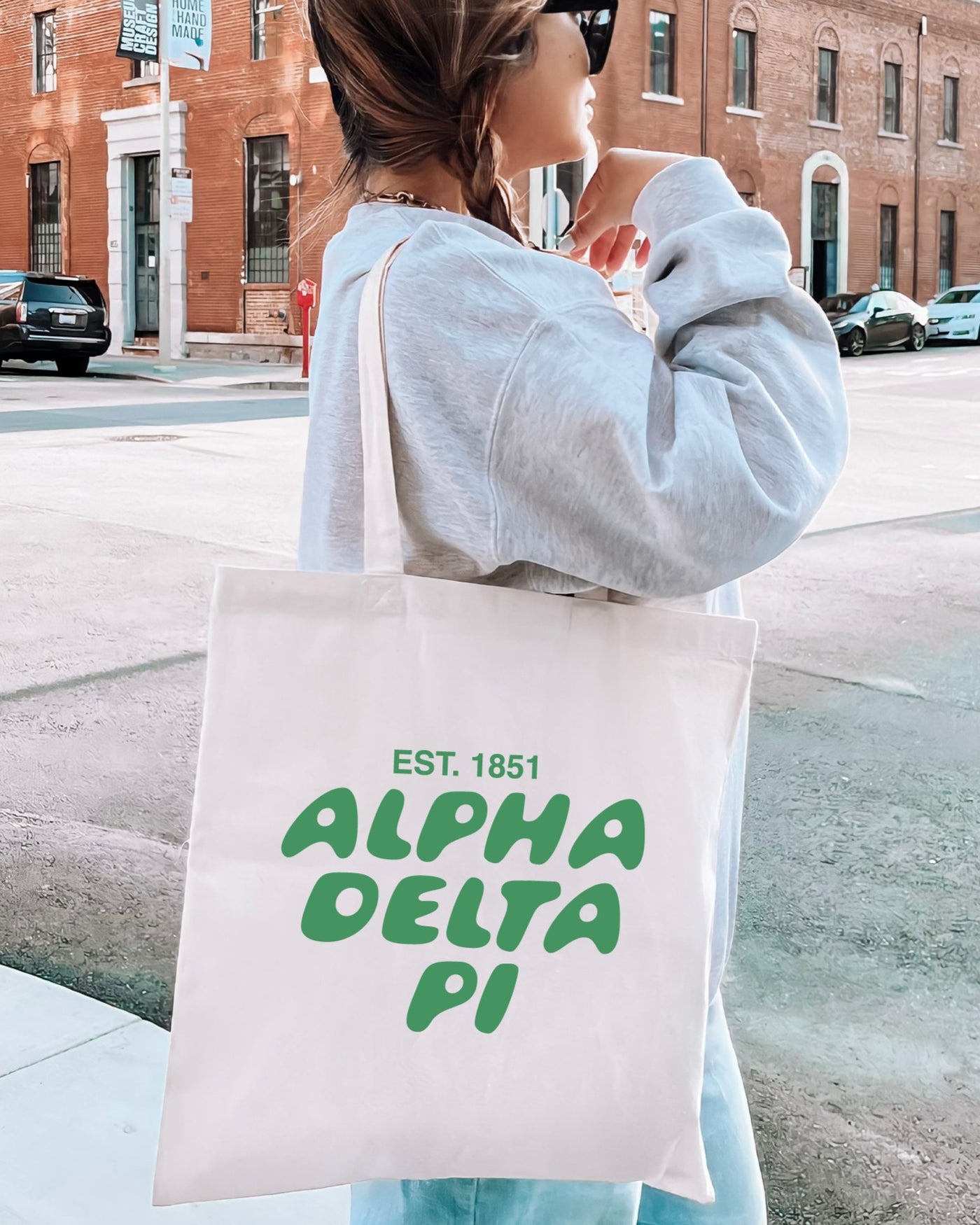 Alpha Delta Pi Bubble Text Trendy Tote Bag | ADPi College Sorority Beach Bag | Big Little Gift