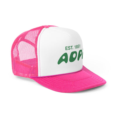 Alpha Delta Pi Bubble Text Trendy Trucker Hat | ADPi Bid Day Recruitment Gift | Big Little Gift