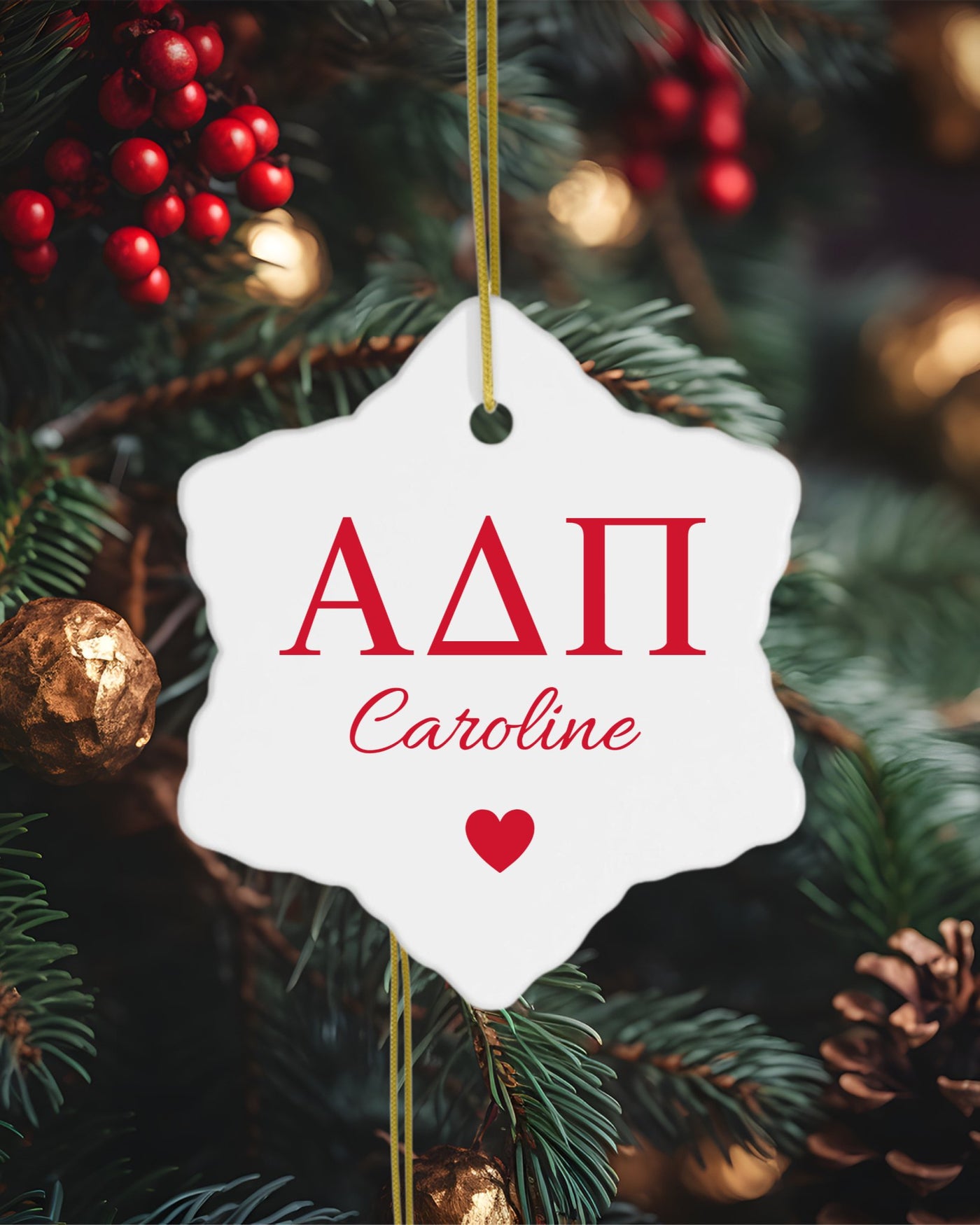 Alpha Delta Pi Customizable Trendy Red Letter Ornament Gift | ADPi Holiday Christmas Gift | Sorority Ornament | Your Name