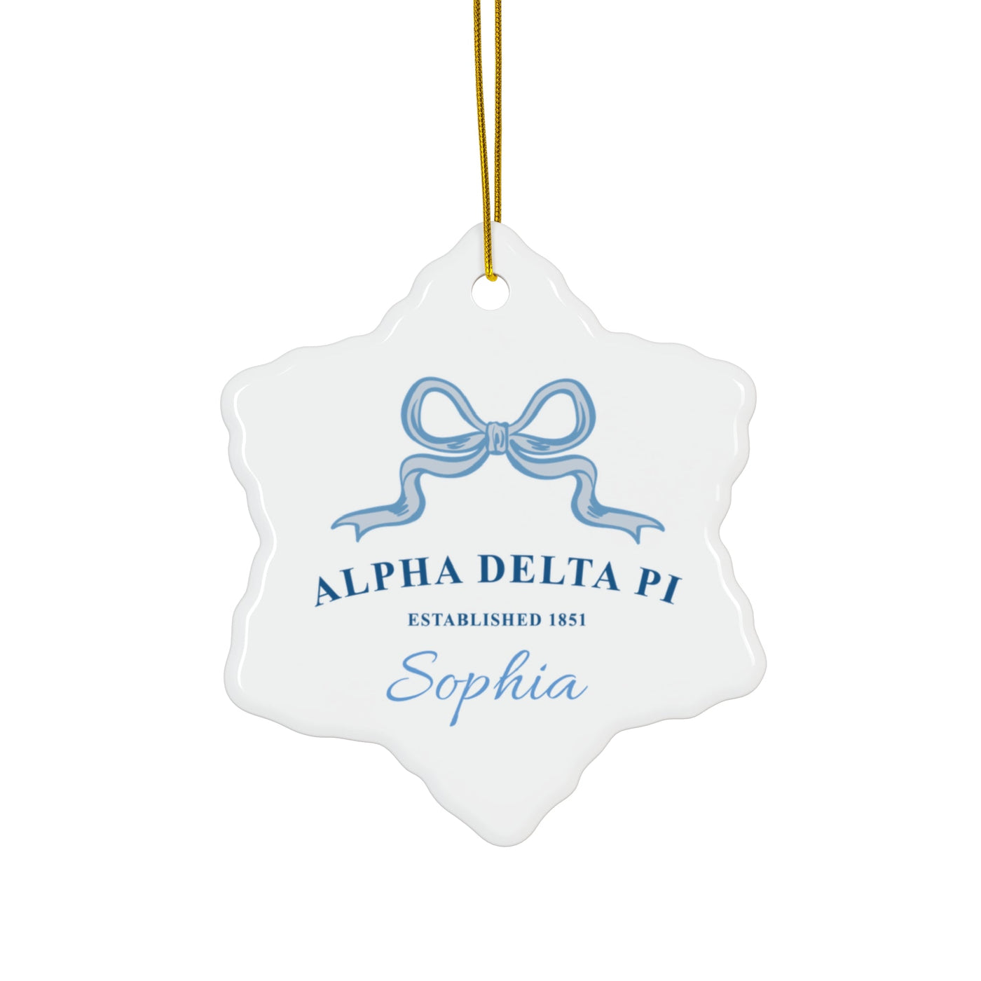 Alpha Delta Pi Customizable Trendy Ribbon Ornament Gift | ADPi Holiday Christmas Gift | Sorority Ornament | Your Name