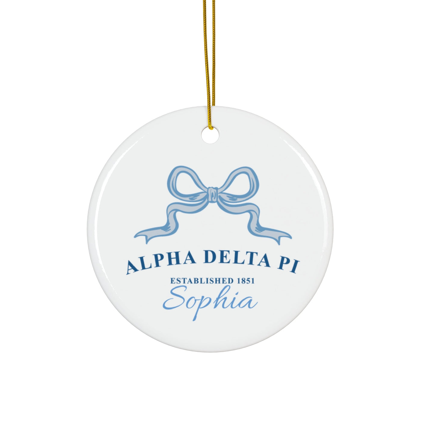 Alpha Delta Pi Customizable Trendy Ribbon Ornament Gift | ADPi Holiday Christmas Gift | Sorority Ornament | Your Name