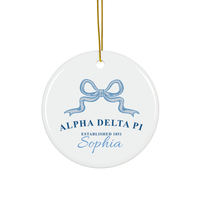 Alpha Delta Pi Customizable Trendy Ribbon Ornament Gift | ADPi Holiday Christmas Gift | Sorority Ornament | Your Name