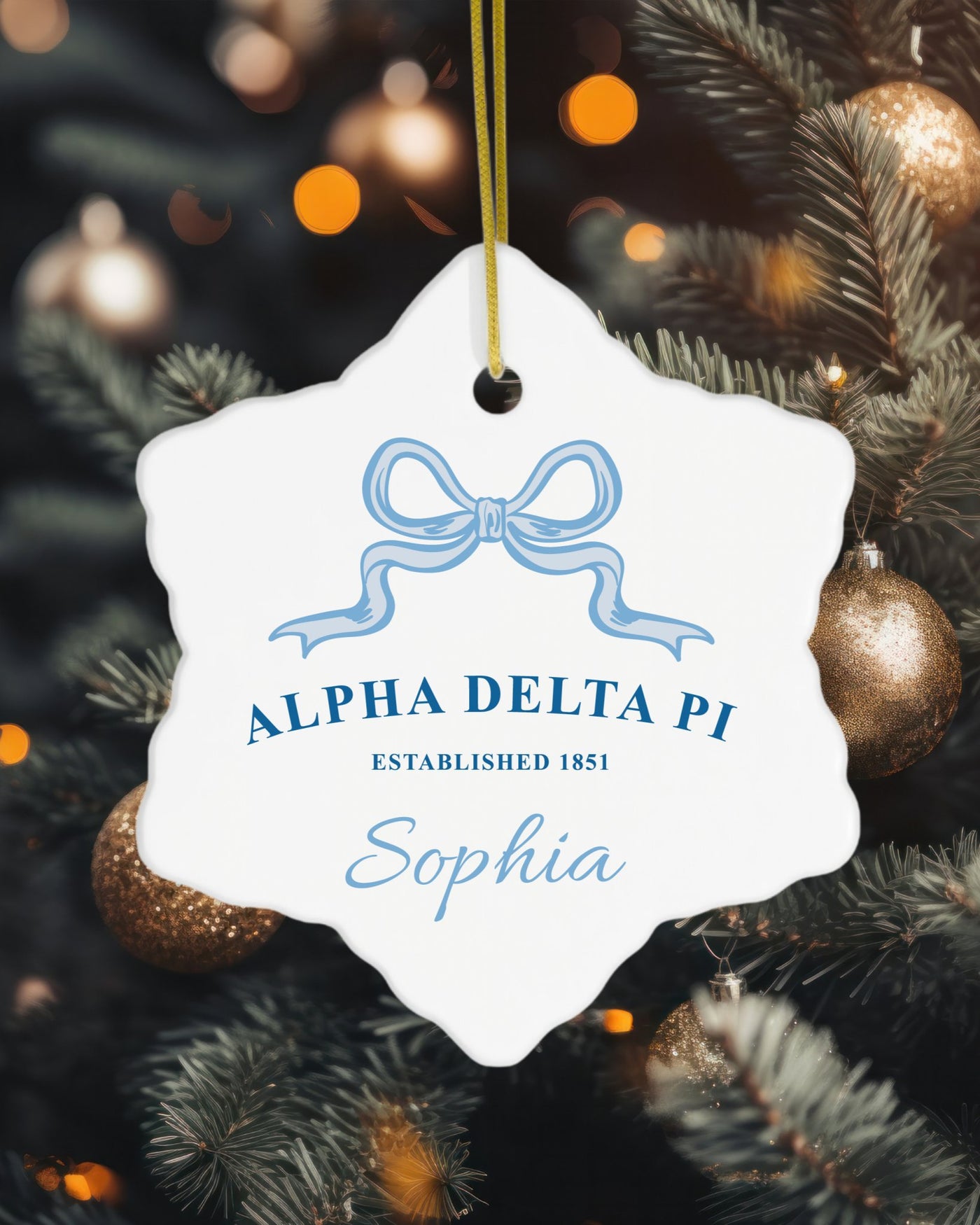 Alpha Delta Pi Customizable Trendy Ribbon Ornament Gift | ADPi Holiday Christmas Gift | Sorority Ornament | Your Name