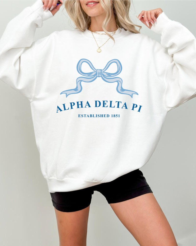 Alpha Delta Pi Ribbon Sorority Crewneck | ADPi Trendy Sweatshirt Big Little Recruitment Gift