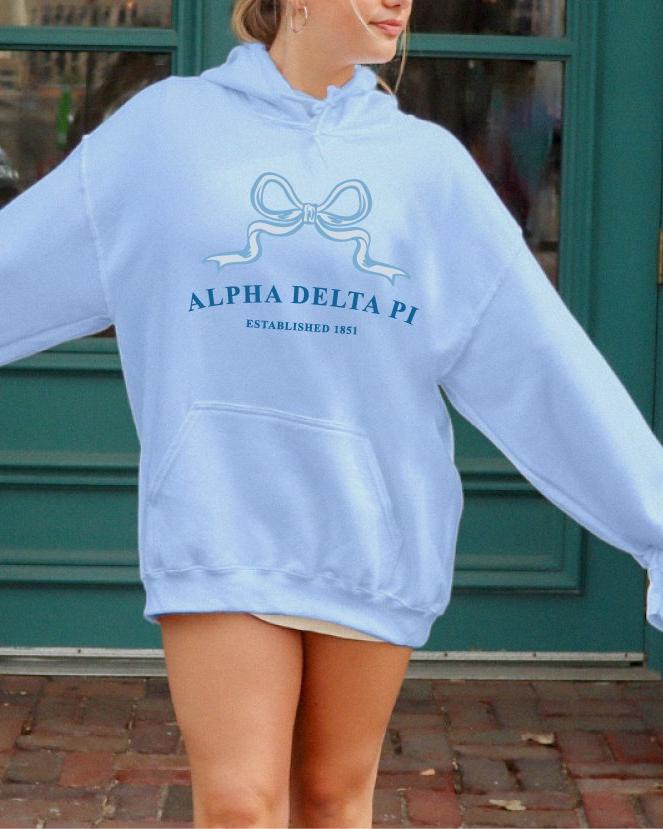 Alpha Delta Pi Ribbon Sorority Hoodie | ADPi Trendy Sweatshirt Big Little Recruitment Gift