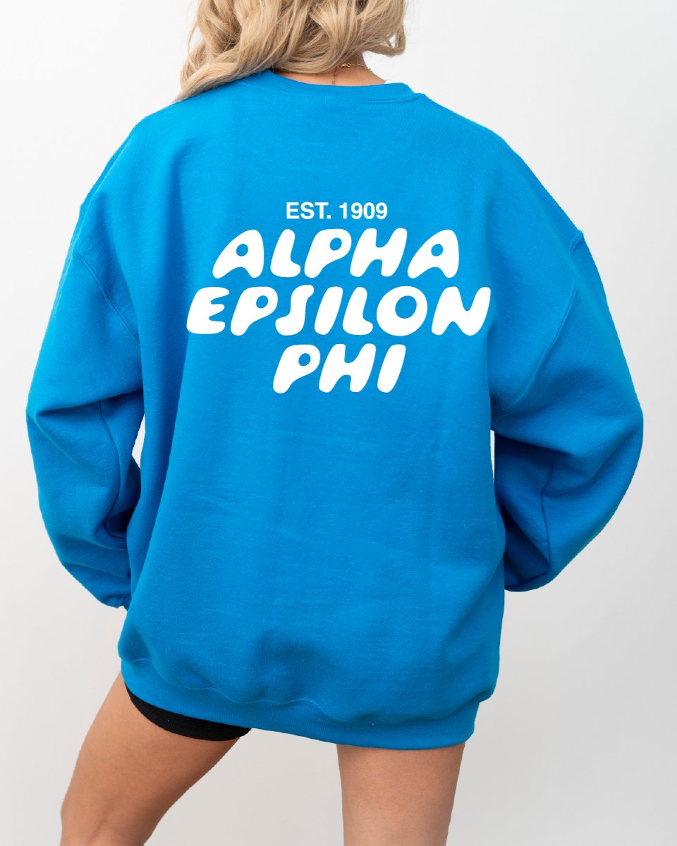 Alpha Epsilon Phi Bubble Font Sorority Crewneck Sweatshirt | AEPhi Trendy Sweatshirt | Big Little Gift | Recruitment Gift