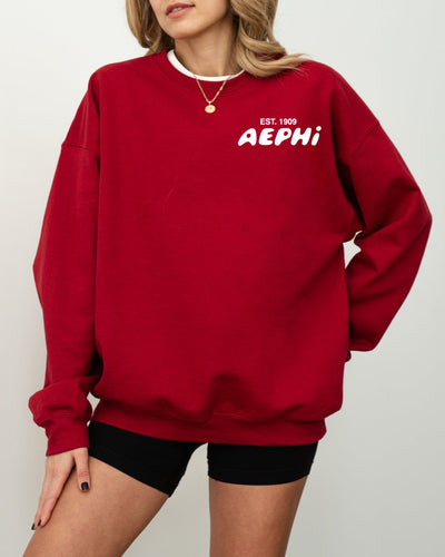 Alpha Epsilon Phi Bubble Font Sorority Crewneck Sweatshirt | AEPhi Trendy Sweatshirt | Big Little Gift | Recruitment Gift