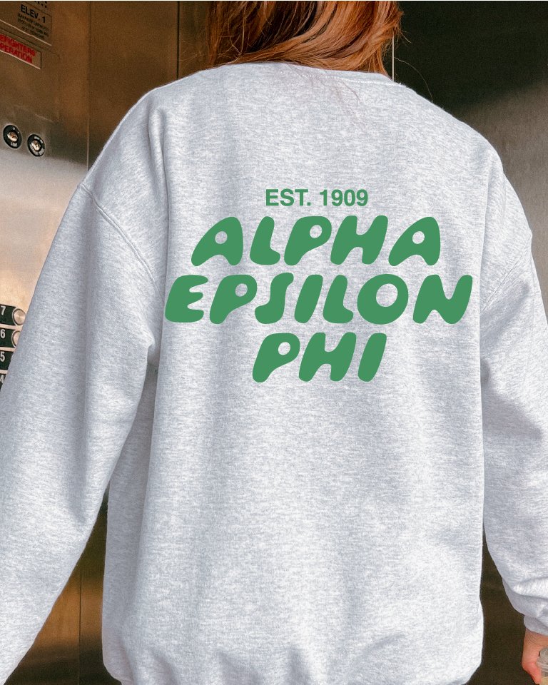 Alpha Epsilon Phi Bubble Font Sorority Crewneck Sweatshirt | AEPhi Trendy Sweatshirt | Big Little Gift | Recruitment Gift