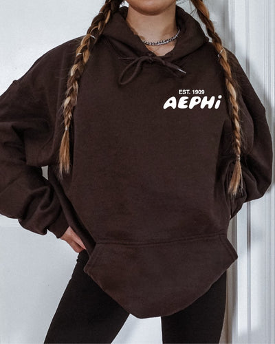 Alpha Epsilon Phi Bubble Font Sorority Hoodie | AEPhi Trendy Sweatshirt | Big Little Gift | Recruitment Gift