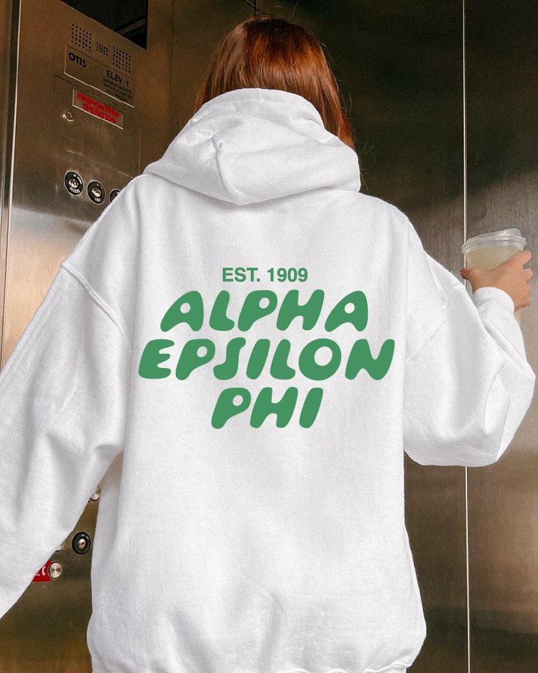 Alpha Epsilon Phi Bubble Font Sorority Hoodie | AEPhi Trendy Sweatshirt | Big Little Gift | Recruitment Gift