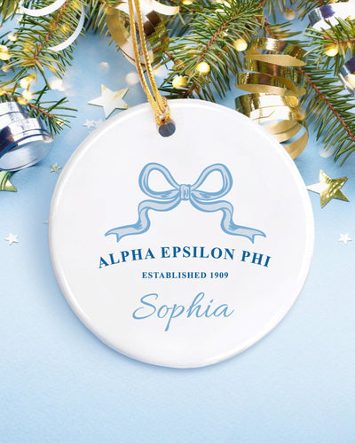 Alpha Epsilon Phi Customizable Trendy Ribbon Ornament Gift | AEPhi Holiday Christmas Gift | Sorority Ornament | Your Name