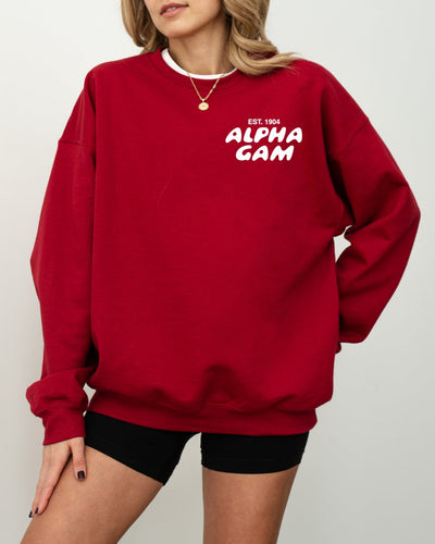 Alpha Gamma Delta Bubble Font Sorority Crewneck Sweatshirt | Alpha Gam Trendy Sweatshirt | Big Little Gift | Recruitment Gift