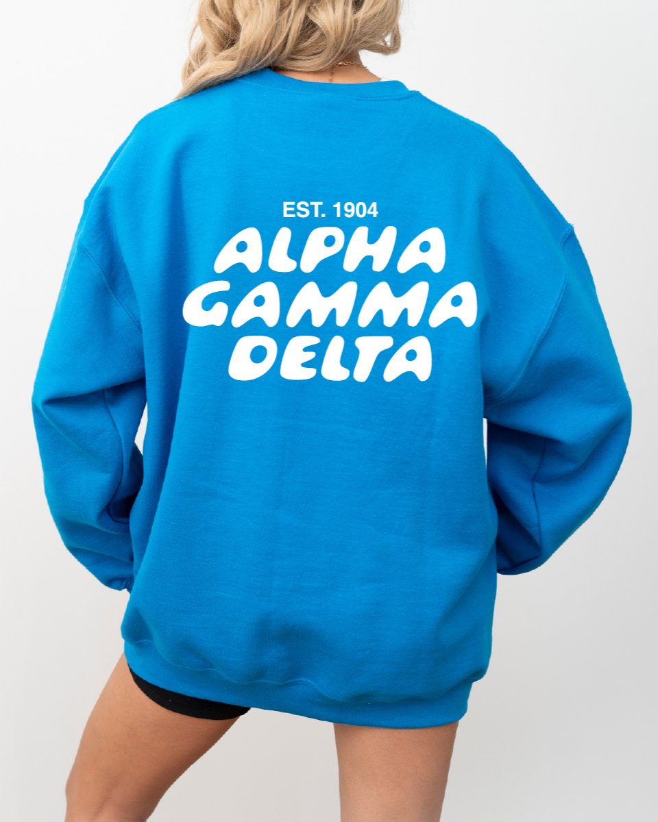 Alpha Gamma Delta Bubble Font Sorority Crewneck Sweatshirt | Alpha Gam Trendy Sweatshirt | Big Little Gift | Recruitment Gift