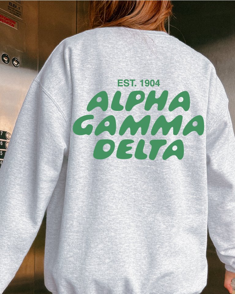 Alpha Gamma Delta Bubble Font Sorority Crewneck Sweatshirt | Alpha Gam Trendy Sweatshirt | Big Little Gift | Recruitment Gift