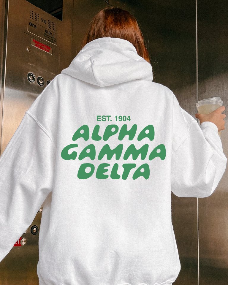 Alpha Gamma Delta Bubble Font Sorority Hoodie | Alpha Gam Trendy Sweatshirt | Big Little Gift | Recruitment Gift