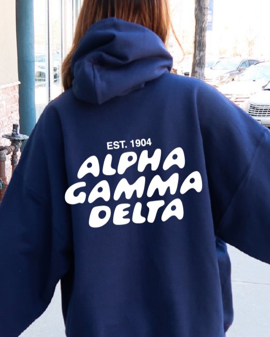 Alpha Gamma Delta Bubble Font Sorority Hoodie | Alpha Gam Trendy Sweatshirt | Big Little Gift | Recruitment Gift