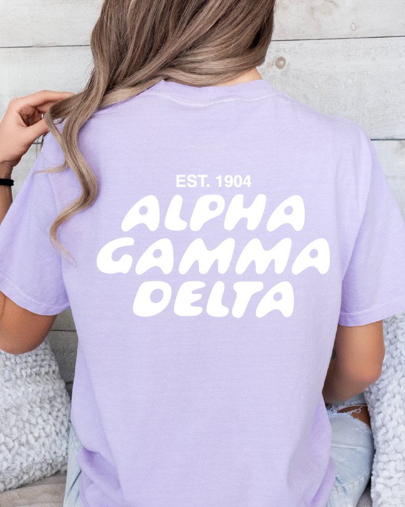 Alpha Gamma Delta Bubble Letter T-Shirt | Alpha Gam Trendy College Greek Custom Oversized Shirt | Big Little Sorority T Shirt Gift