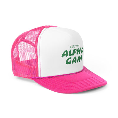 Alpha Gamma Delta Bubble Text Trendy Trucker Hat | Alpha Gam Bid Day Recruitment Gift | Big Little Gift