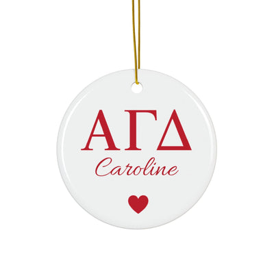 Alpha Gamma Delta Customizable Trendy Red Letter Ornament Gift | Alpha Gam Holiday Christmas Gift | Sorority Ornament | Your Name