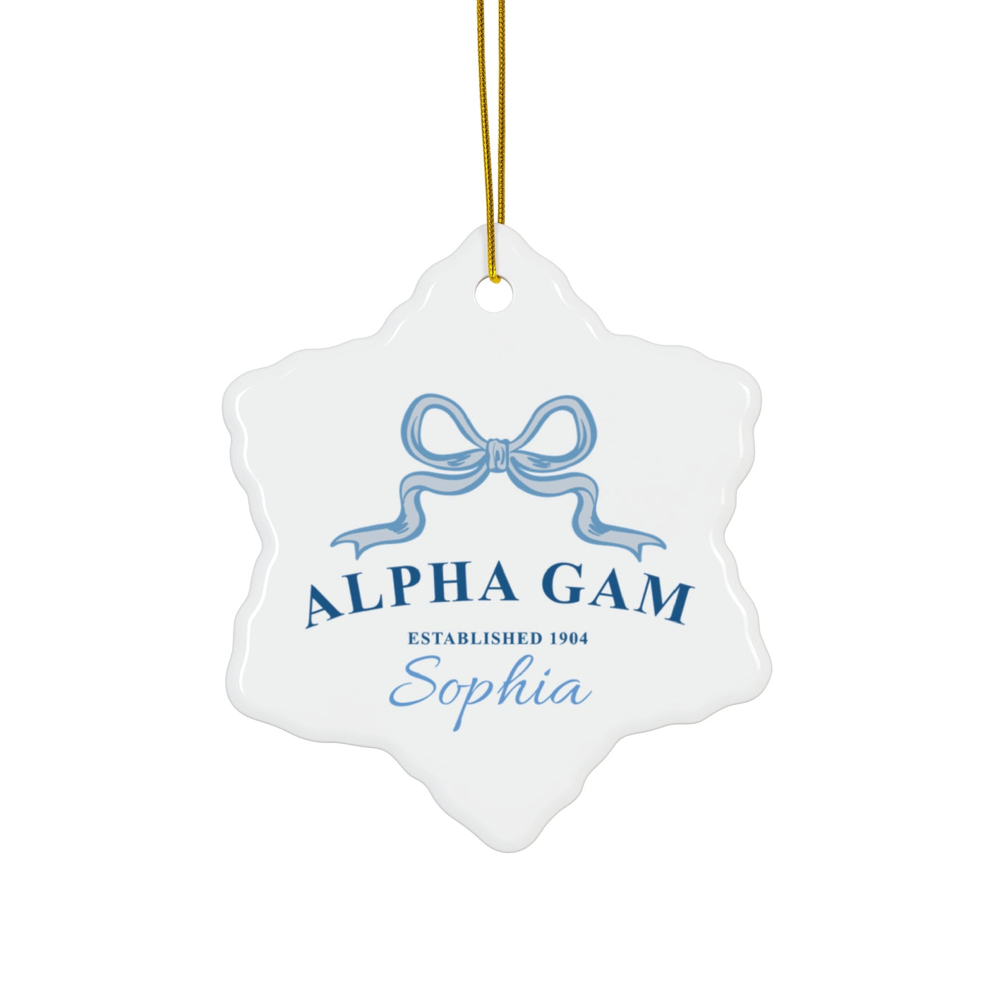 Alpha Gamma Delta Customizable Trendy Ribbon Ornament Gift | Alpha Gam Holiday Christmas Gift | Sorority Ornament | Your Name