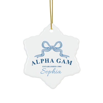 Alpha Gamma Delta Customizable Trendy Ribbon Ornament Gift | Alpha Gam Holiday Christmas Gift | Sorority Ornament | Your Name