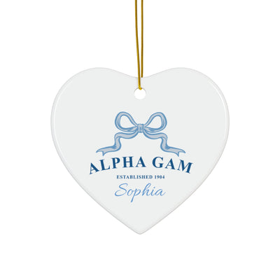 Alpha Gamma Delta Customizable Trendy Ribbon Ornament Gift | Alpha Gam Holiday Christmas Gift | Sorority Ornament | Your Name