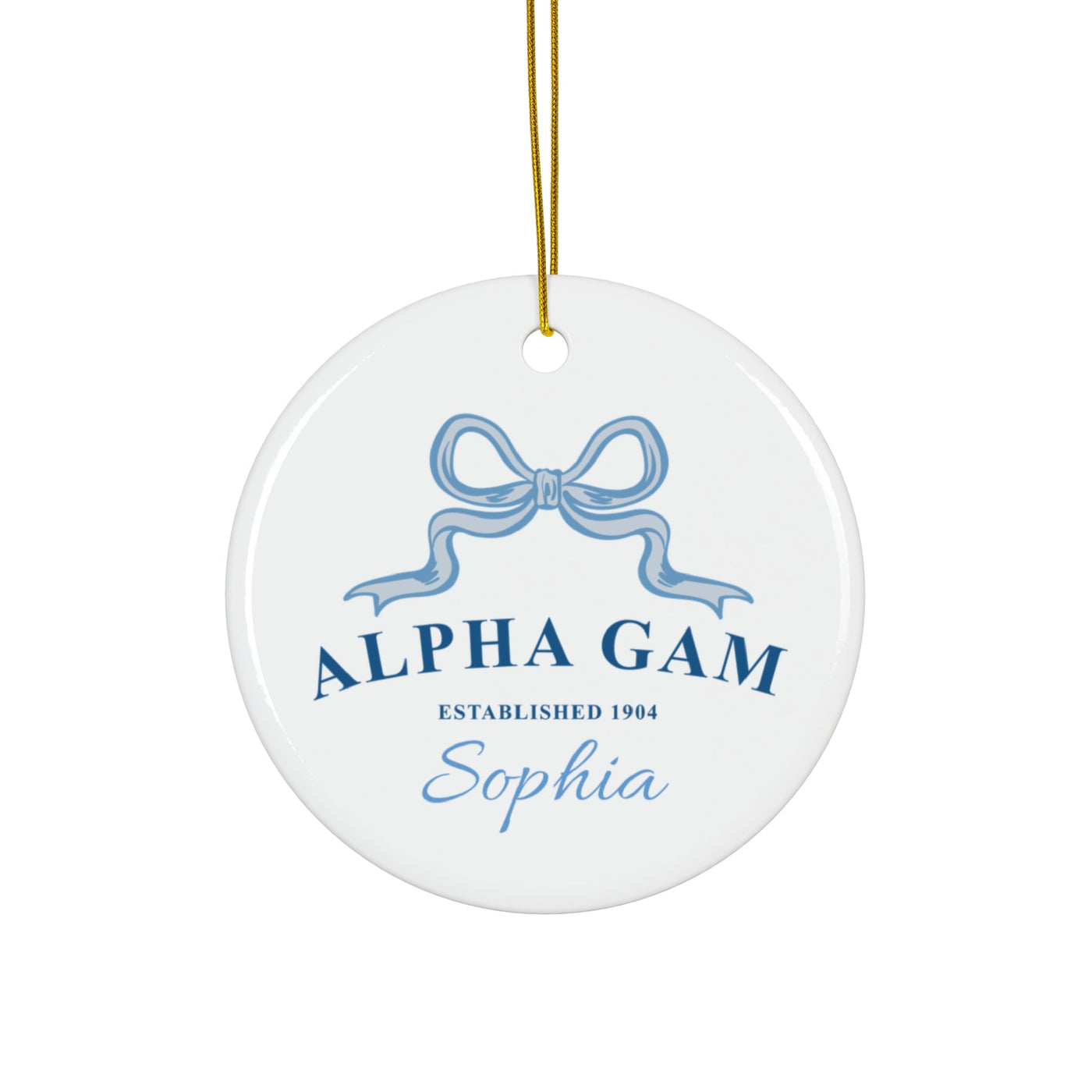 Alpha Gamma Delta Customizable Trendy Ribbon Ornament Gift | Alpha Gam Holiday Christmas Gift | Sorority Ornament | Your Name