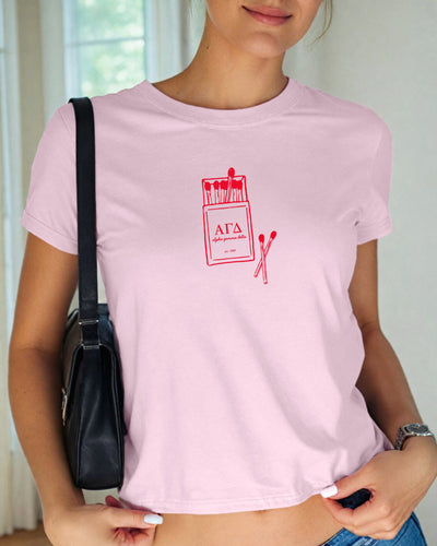 Alpha Gamma Delta Matchbook Sorority Crop Top | Alpha Gam Sorority Baby Tee | Y2K 2000s Sorority T-Shirt Crop Top | Bid Day Recruitment Gift